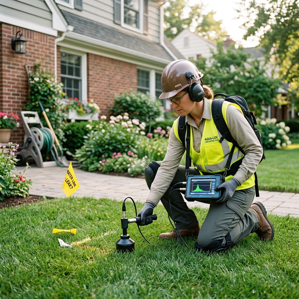 Acoustic water leak detection technician locating hidden water leaks in Tracy